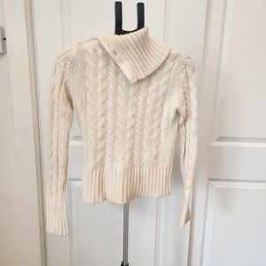 Banana Republic Cream Cable Knit Angora Wool Blend Turtleneck Sweater